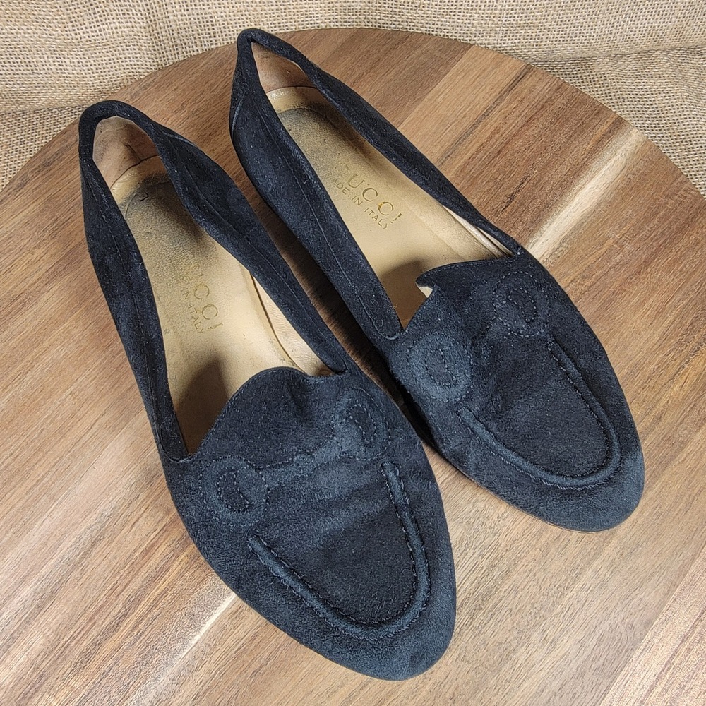 Gucci Embroidered Horsebit Loafers Black Suede Italy Women's 6.5B Designer Flats - Picture 10 of 10